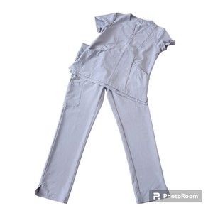 Adar Addition Light Grey Scrubs Set Top Medium Pants Small